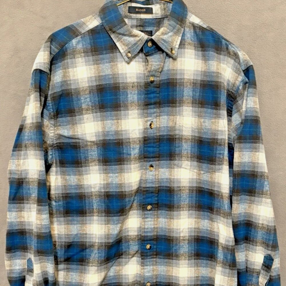 Pendleton Men’s Mason Flannel Plaid Chore Work Shirt Blue Gray Medium